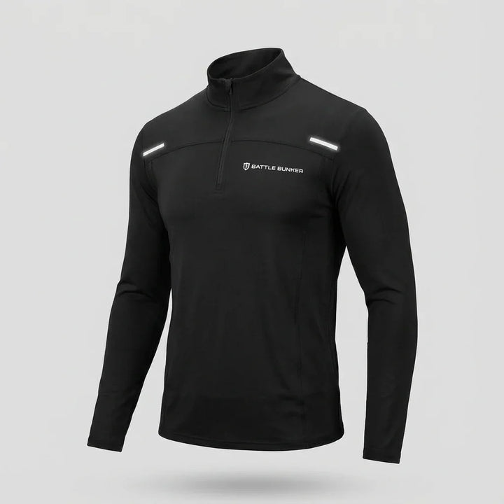 Black Battle Bunker long sleeve quarter zip performance shirt with reflective stripes
