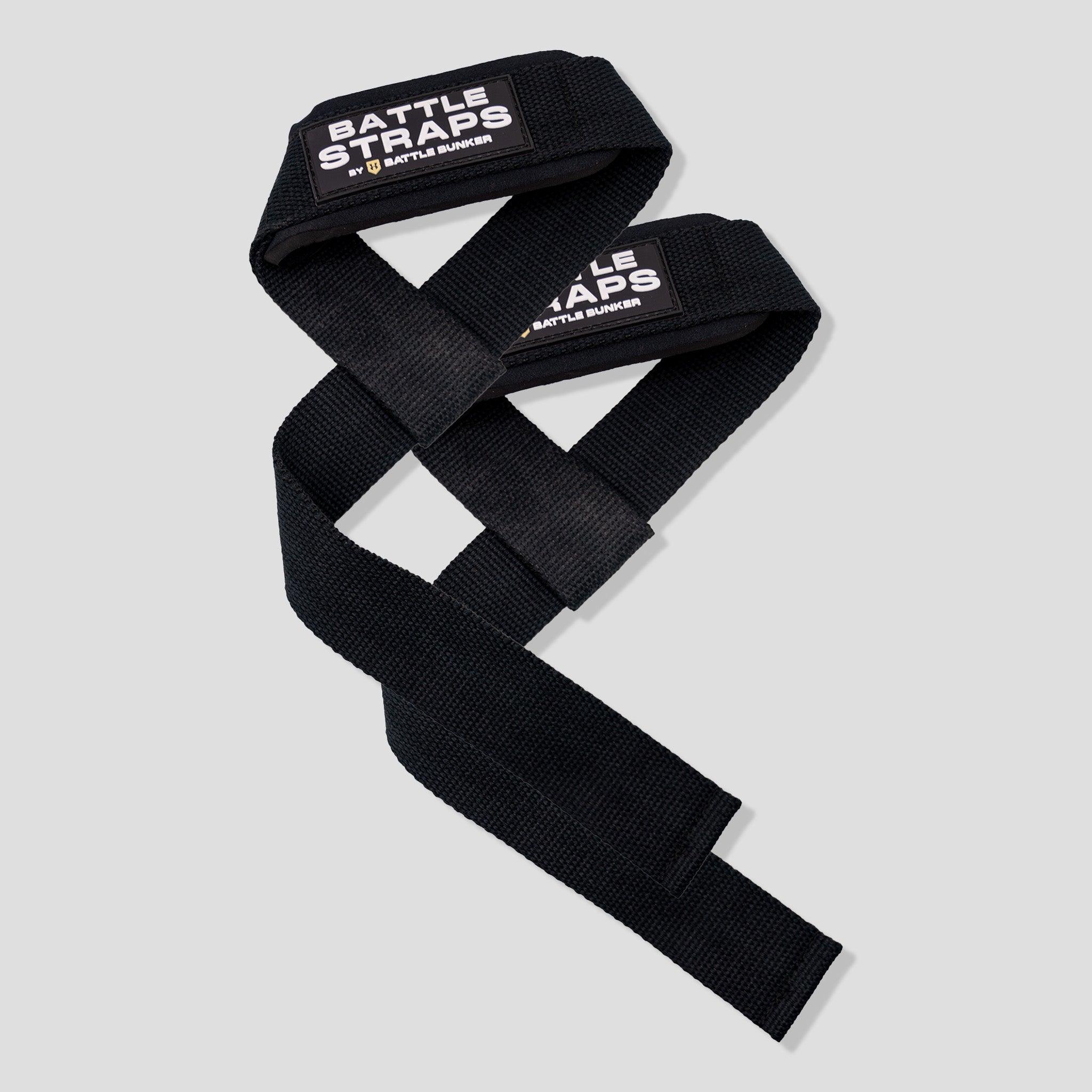 Black Battle Bunker battle straps with thick webbing and visible Battle Bunker logo patches