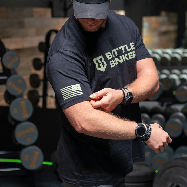 Black Battle Bunker Tee Olive Logo - Battle Bunker